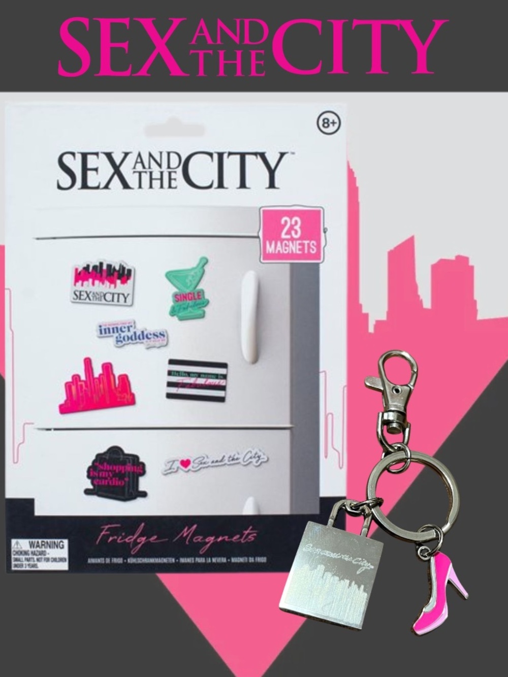 Sex & The City Magnet Set & Charm Keychain/Bag Clip Bundle